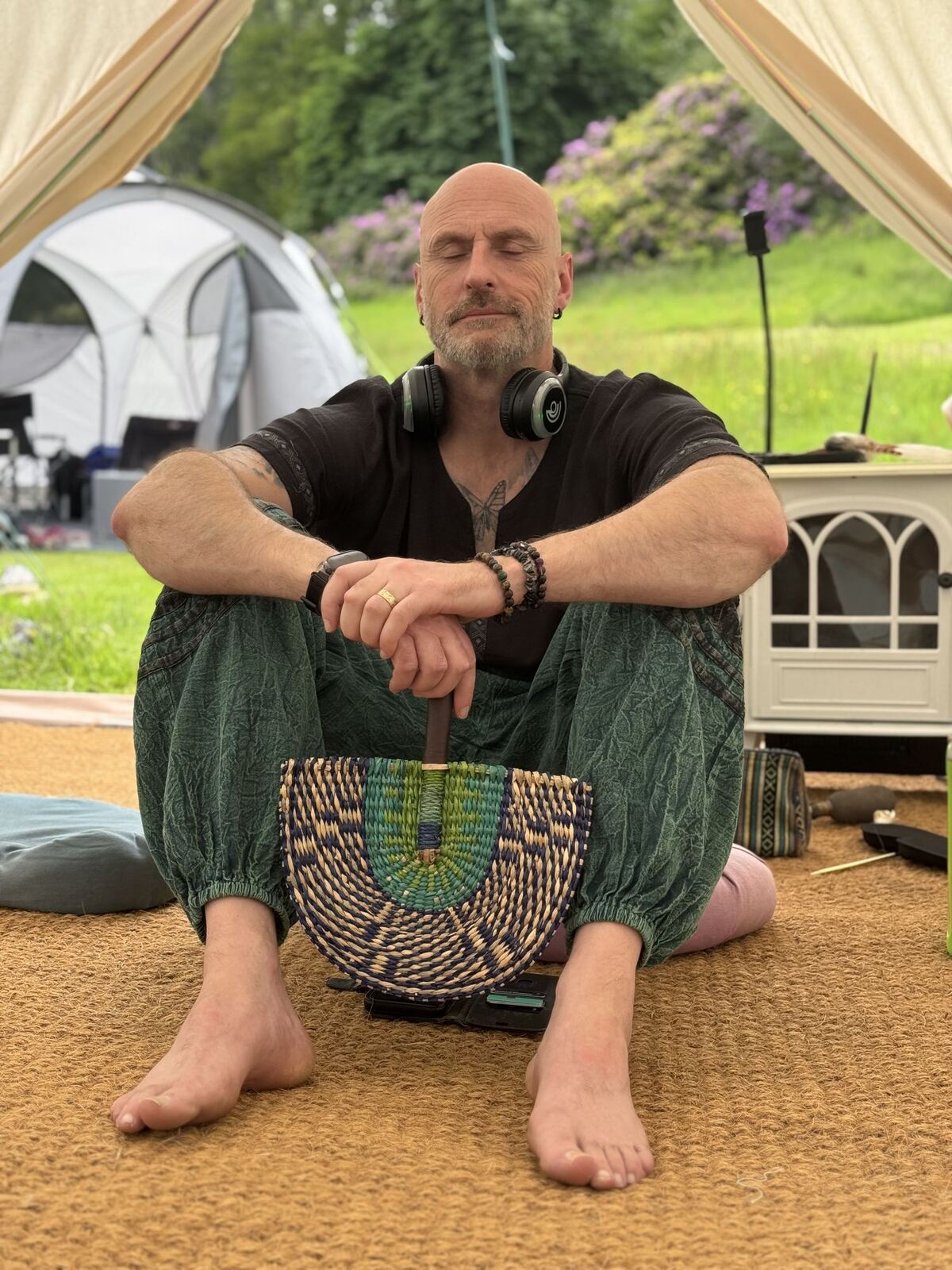 Mark Scott facilitating breathwork at the Torus Tree tipi Dunkeld