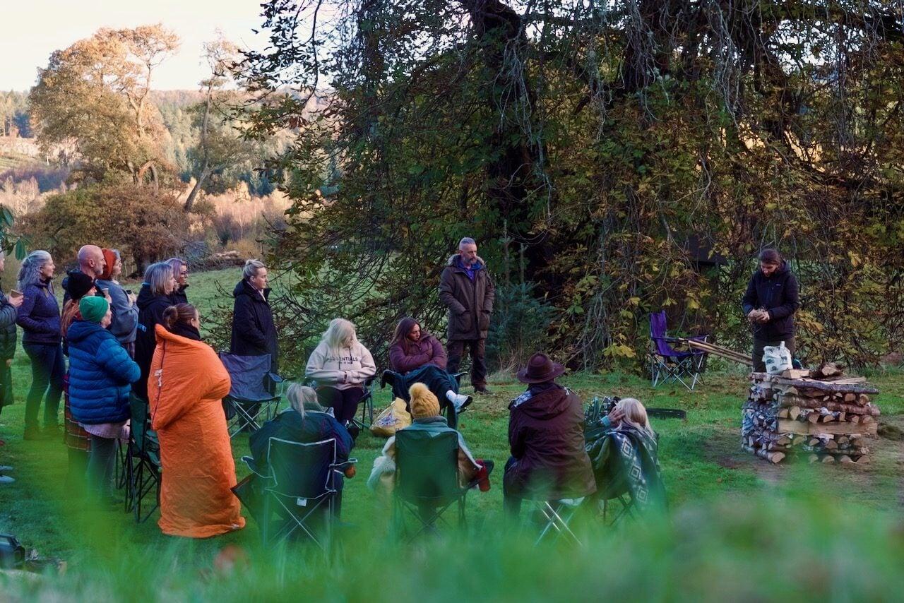 Group gathered for fire ceremony at Upper Hatton Dunkeld — Torus Tree